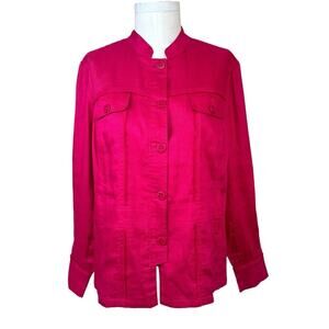 COLDWATER CREEK  100% Linen Blazer Hot Pink  Button Front Pockets  Women’s 18